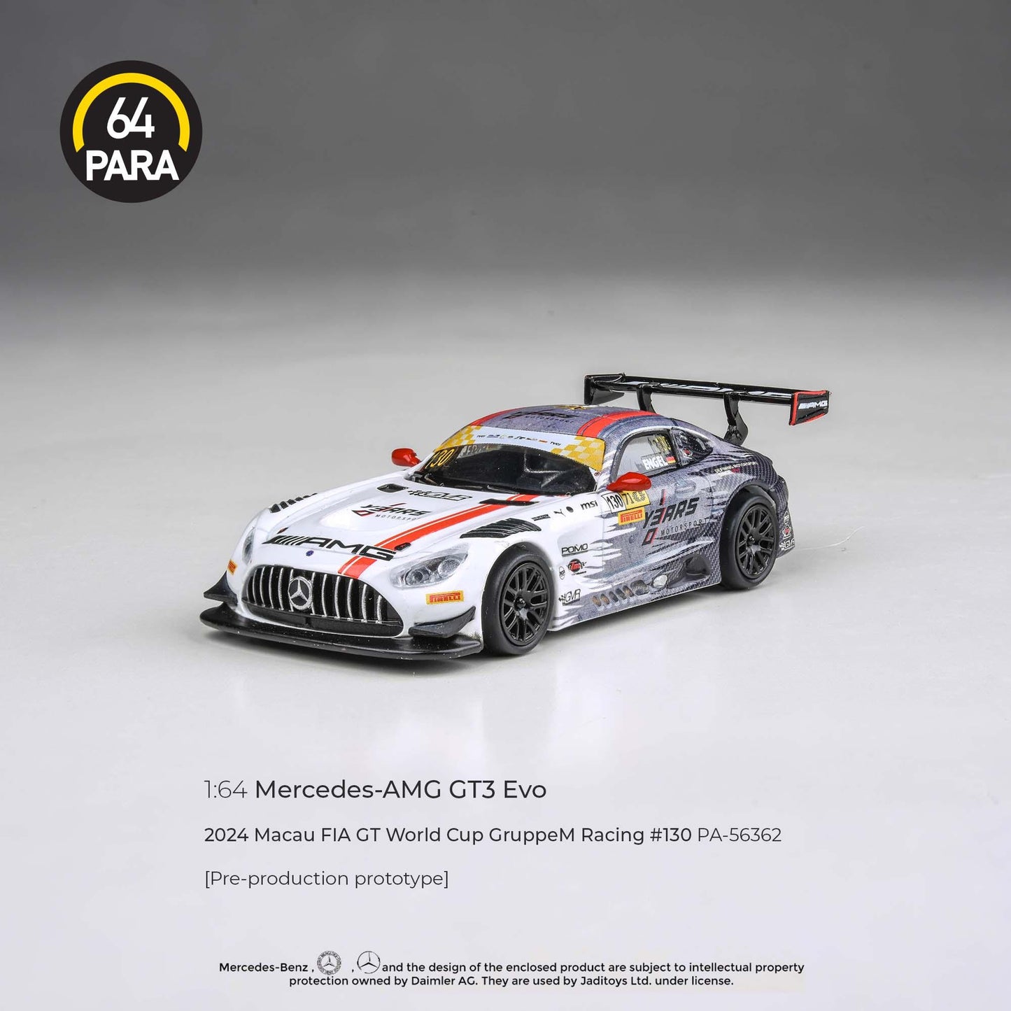 Mercedes-AMG GT3 Evo 2024 Macau FIA GT World Cup GruppeM Racing #130, 1:64 Scale (Multicolor)
