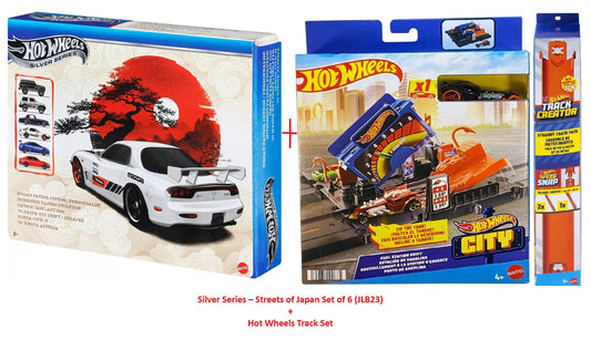 Silver Series – Streets of Japan Set of 6 (JLB23) + Hot Wheels Track Set