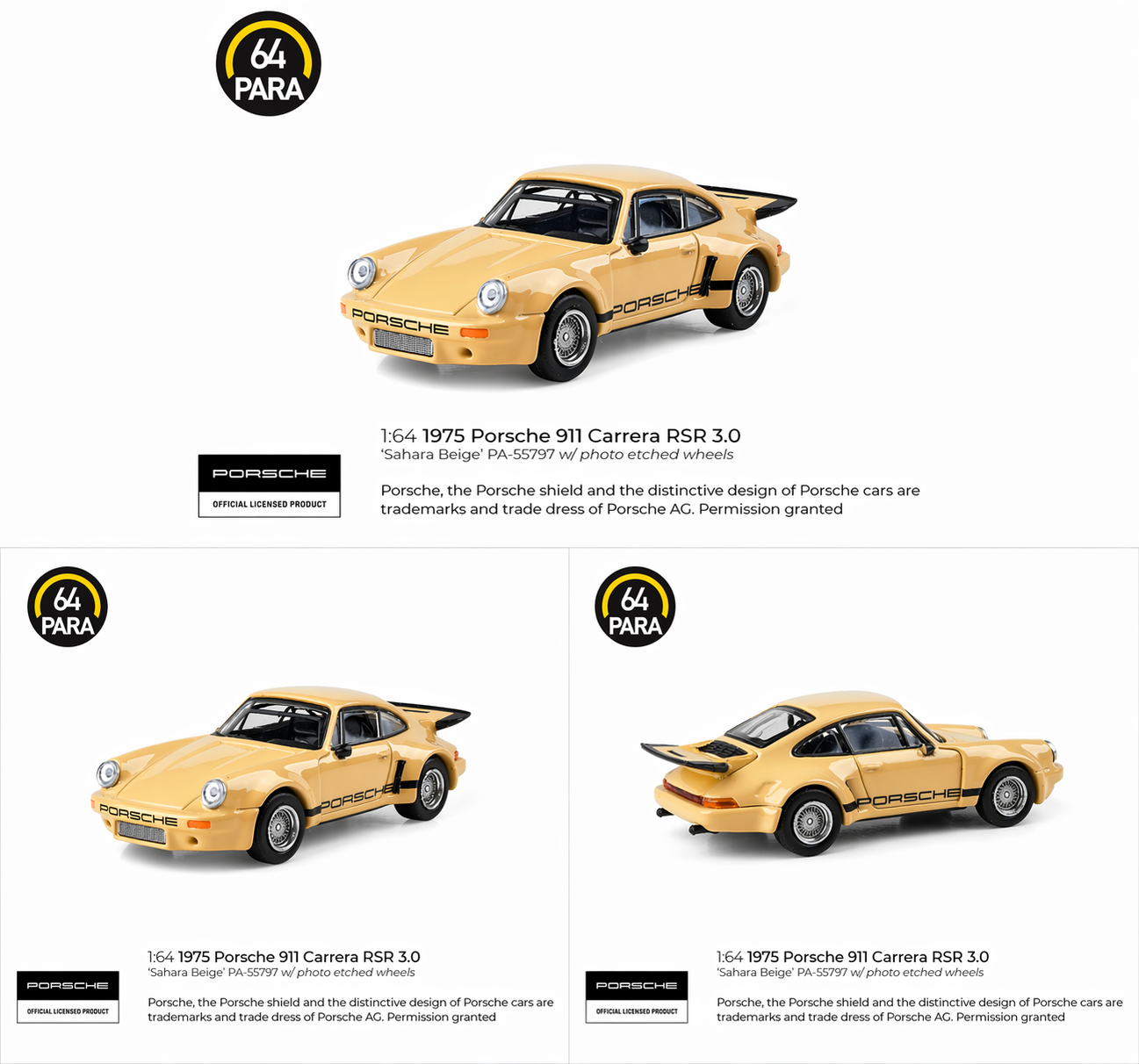 Porsche 911 Carrera RSR 3.0 1975, 1:64 Scale (Beige)