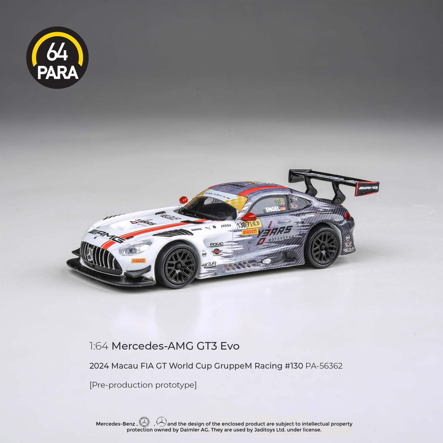 Mercedes-AMG GT3 Evo 2024 Macau FIA GT World Cup GruppeM Racing #130, 1:64 Scale (Multicolor)