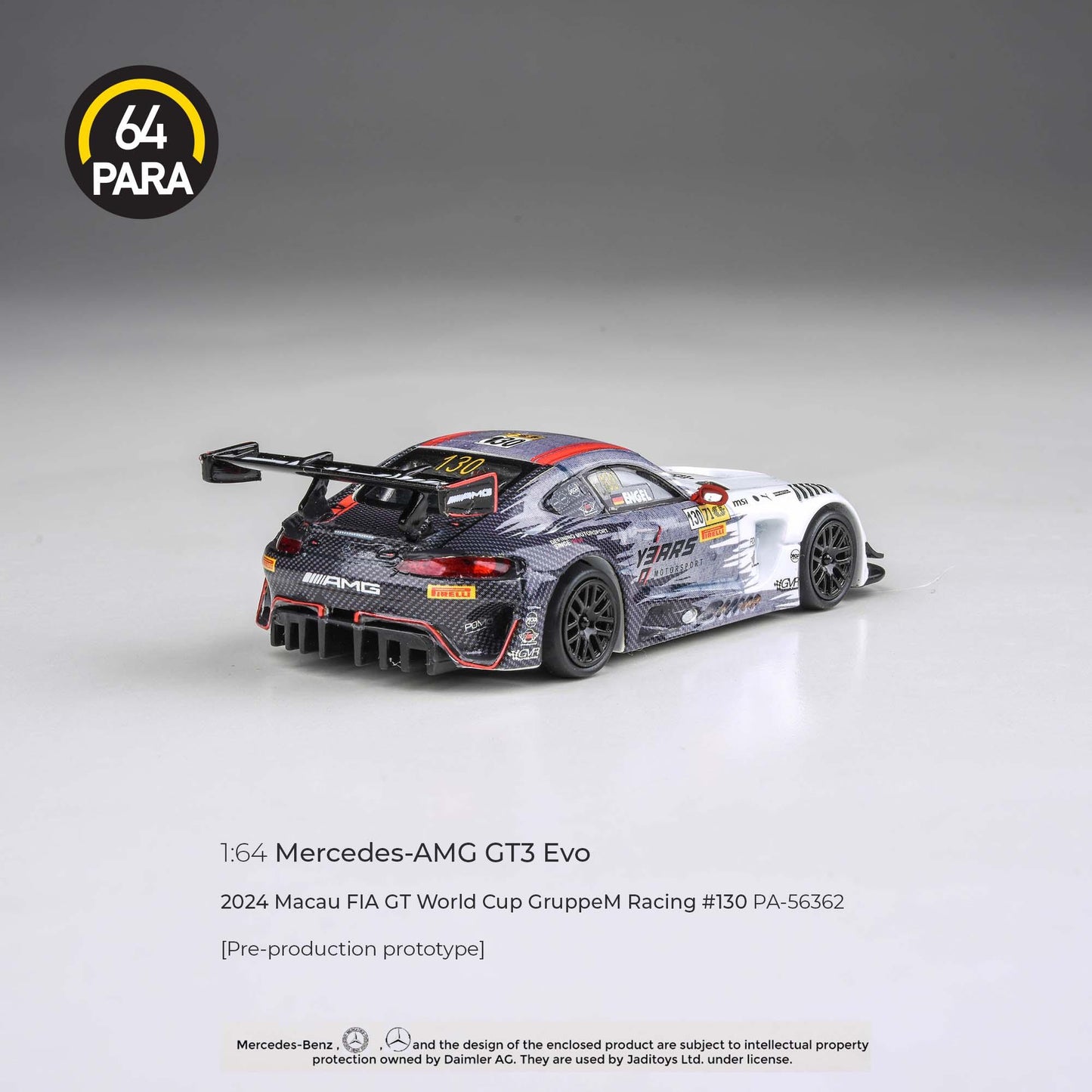 Mercedes-AMG GT3 Evo 2024 Macau FIA GT World Cup GruppeM Racing #130, 1:64 Scale (Multicolor)