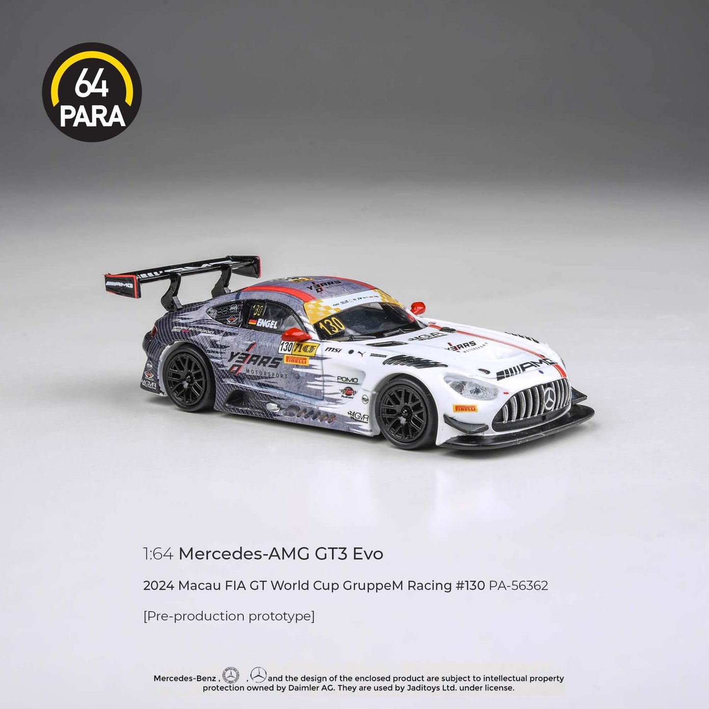 Mercedes-AMG GT3 Evo 2024 Macau FIA GT World Cup GruppeM Racing #130, 1:64 Scale (Multicolor)