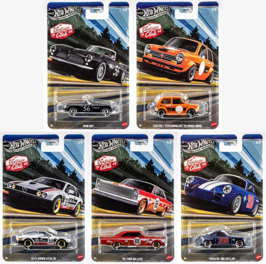 Hot Wheels 2026 Silver Series Vintage Club 1:64 Scale Set Of 5