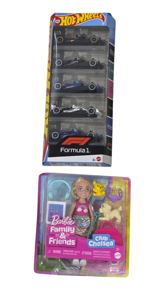 Hot Wheels 1:64 Scale 5-Pack (Formula 1) + Barbie Combo